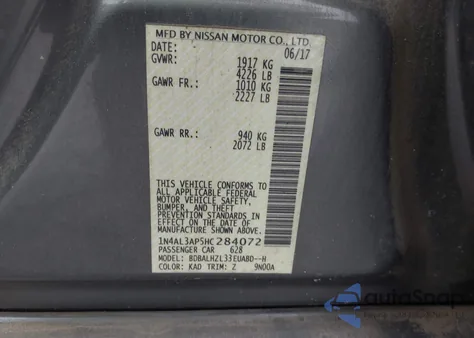 2017 Nissan Altima 2.5 Sr from USA, damaged, VIN 1N4AL3AP5HC284072